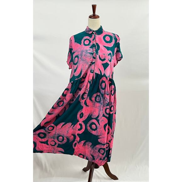 OSEI DURO Sz M Medium Imperium Dress Pool Party Pink Teal Midi Rayon - Picture 7 of 13